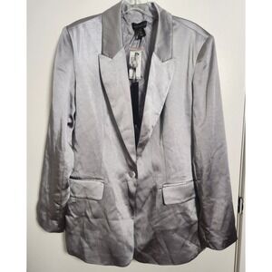 House of Harlow 1960 Gray Satin Blazer Single Breasted Lined‎ NWT Size Medium